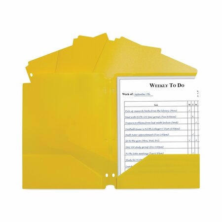 C-LINE PRODUCTS Two-Pocket Heavyweight Poly Portfolio Folder, 3-Hole Punch, 11 x 8.5, Yellow, 25PK 33936
